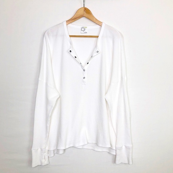 OffLine Aeria White waffle knit Henley pull over tunic top - Picture 1 of 9